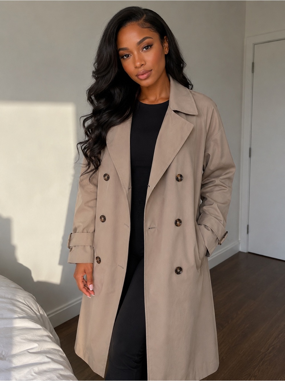 H&M Beige Double-Breasted Trench Coat